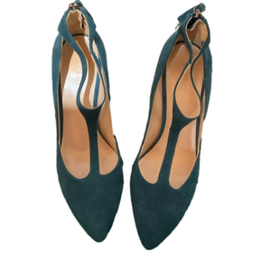 NINE West Teal Suede T-Strap Heels
